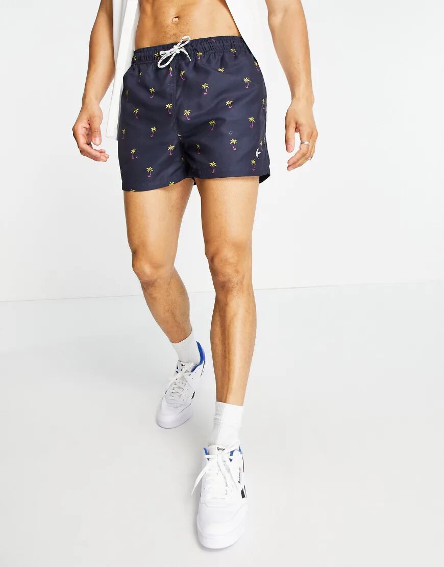 New Look palm print swim shorts in navy  Navy