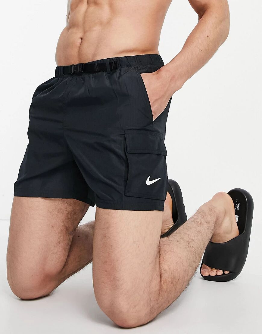 Nike Swimming belted utility swim shorts in black  Black