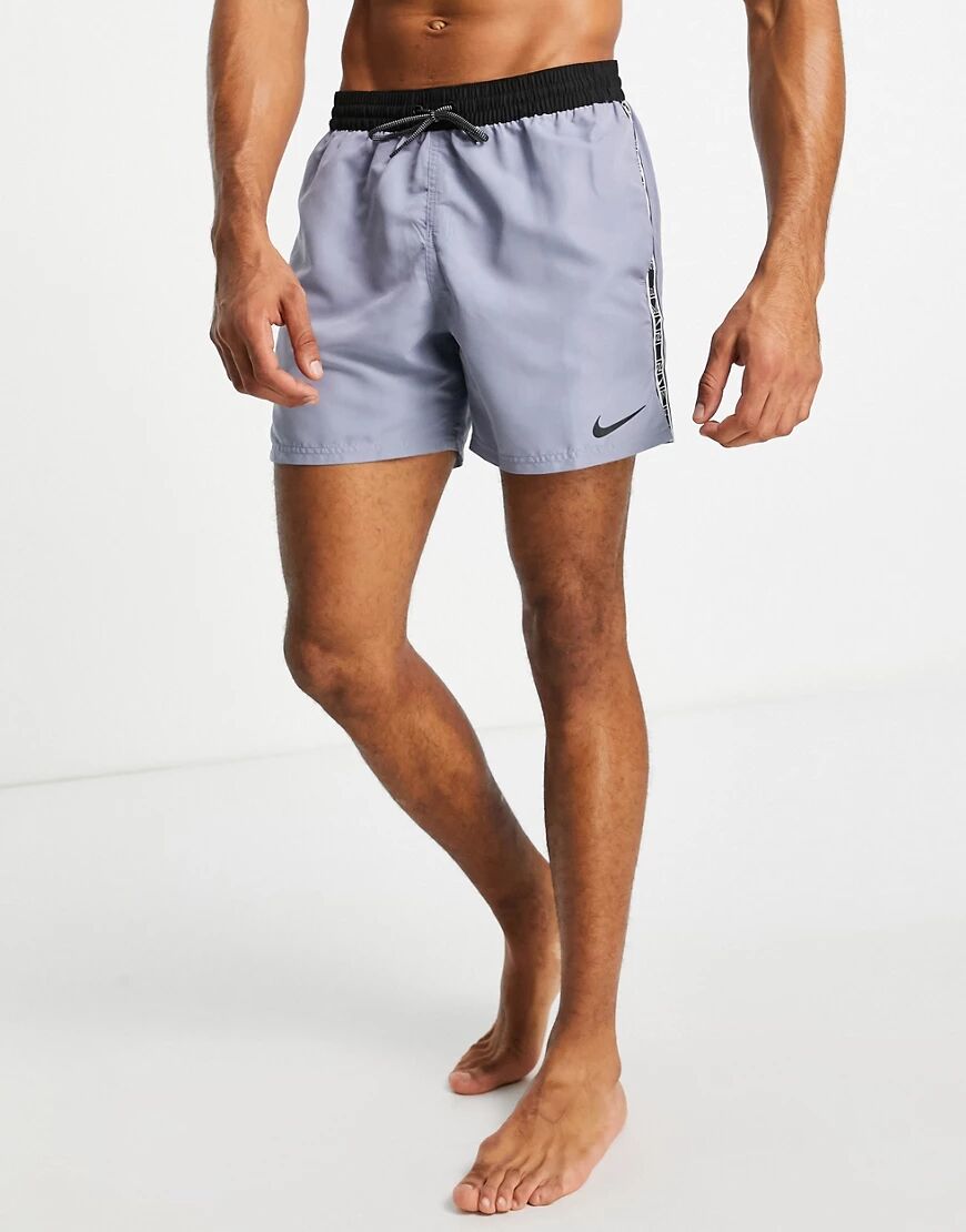 Nike Swimming Digi Swoosh logo tape 5 inch volley shorts in grey  Grey