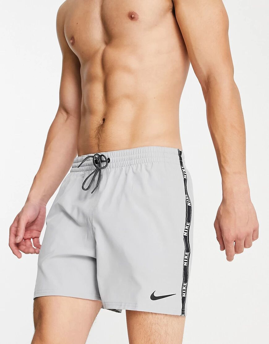 Nike Swimming logo taped swim shorts in grey  Grey