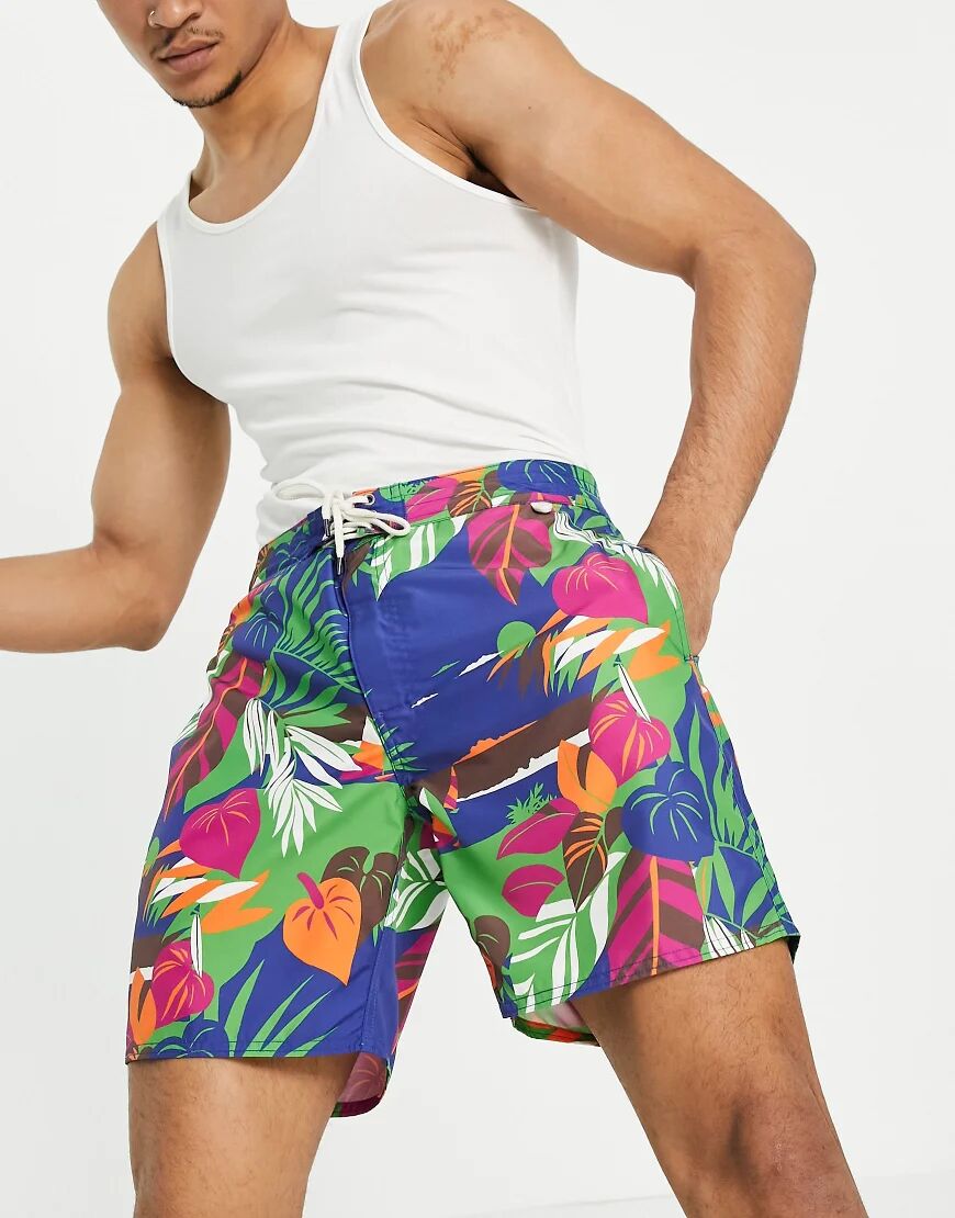 Polo Ralph Lauren deco tropical seascape print Island swim shorts in navy  Navy