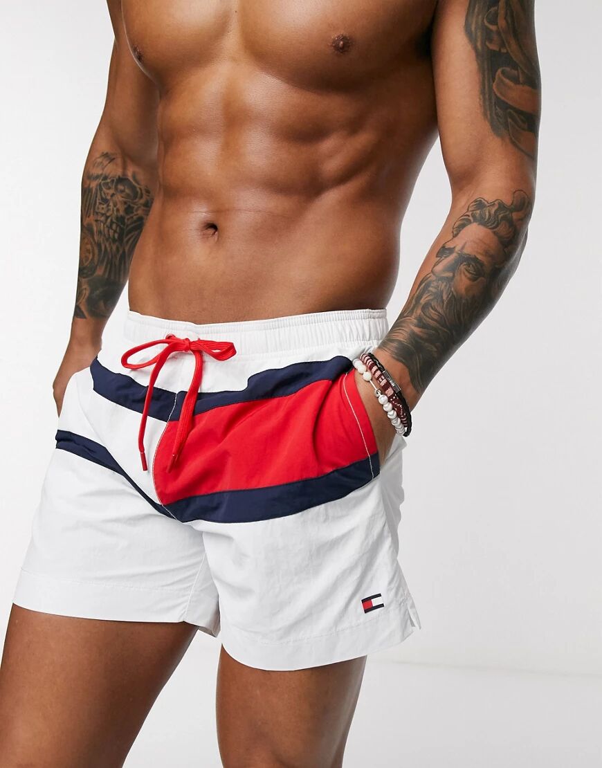 Tommy Hilfiger medium length flag swim shorts in white  White