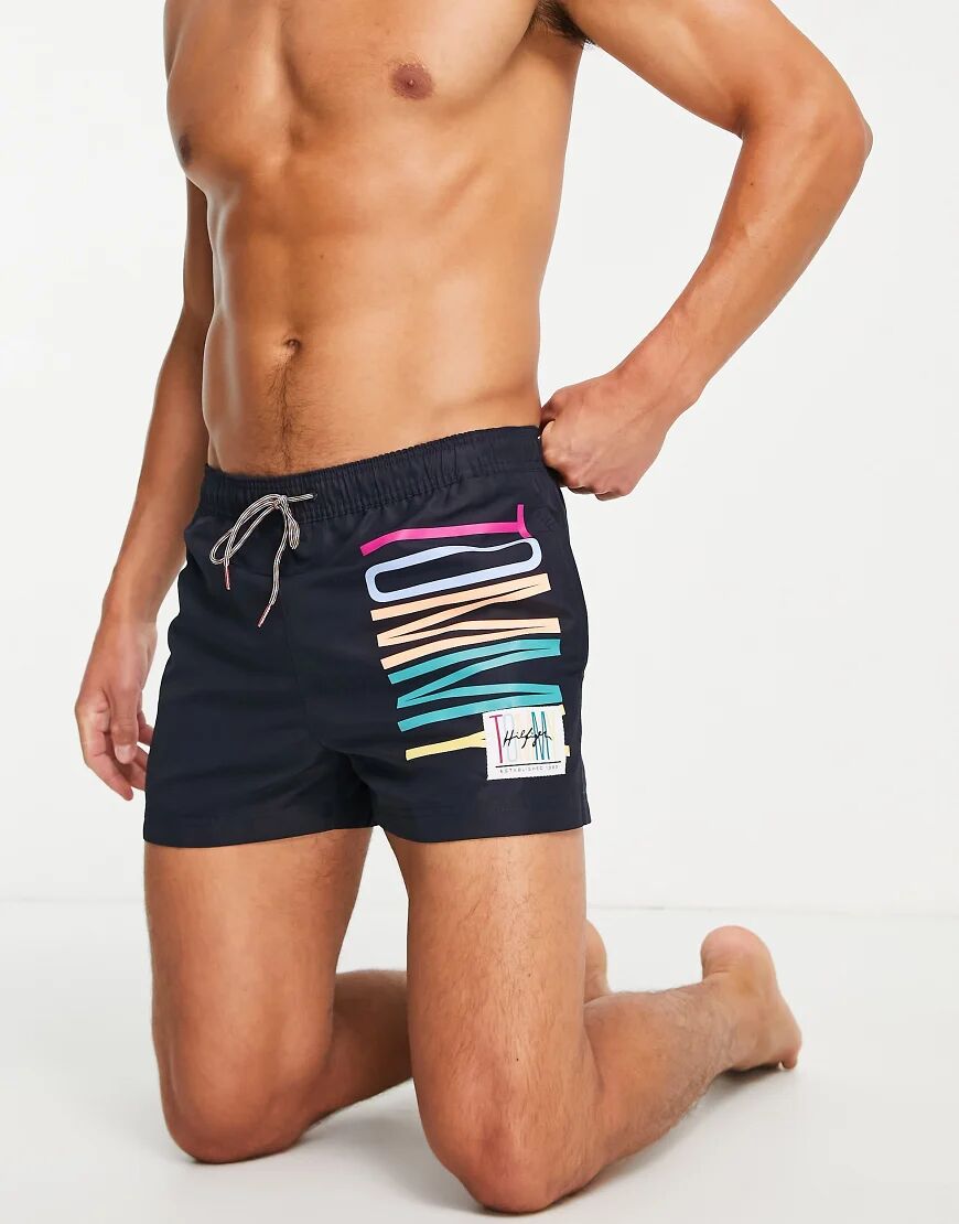 Tommy Hilfiger swim shorts with tommy side print in navy  Navy