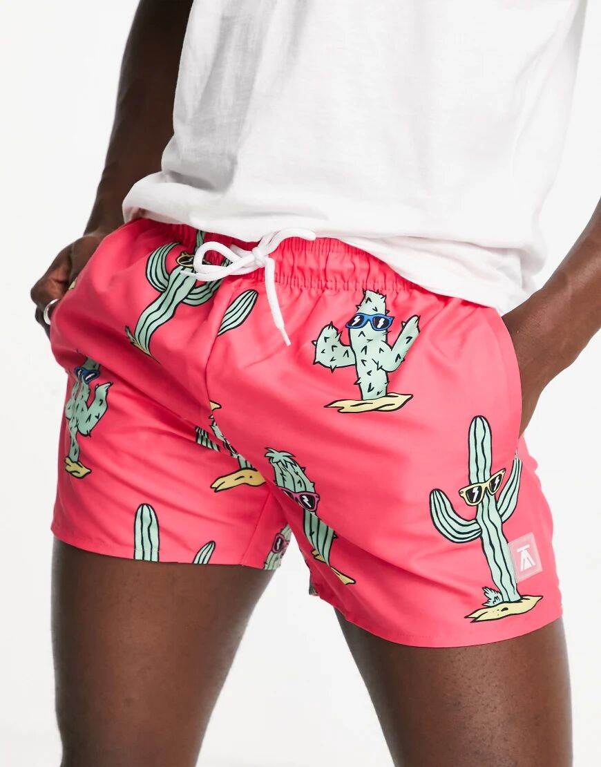 Topman cactus print swim shorts in pink  Pink