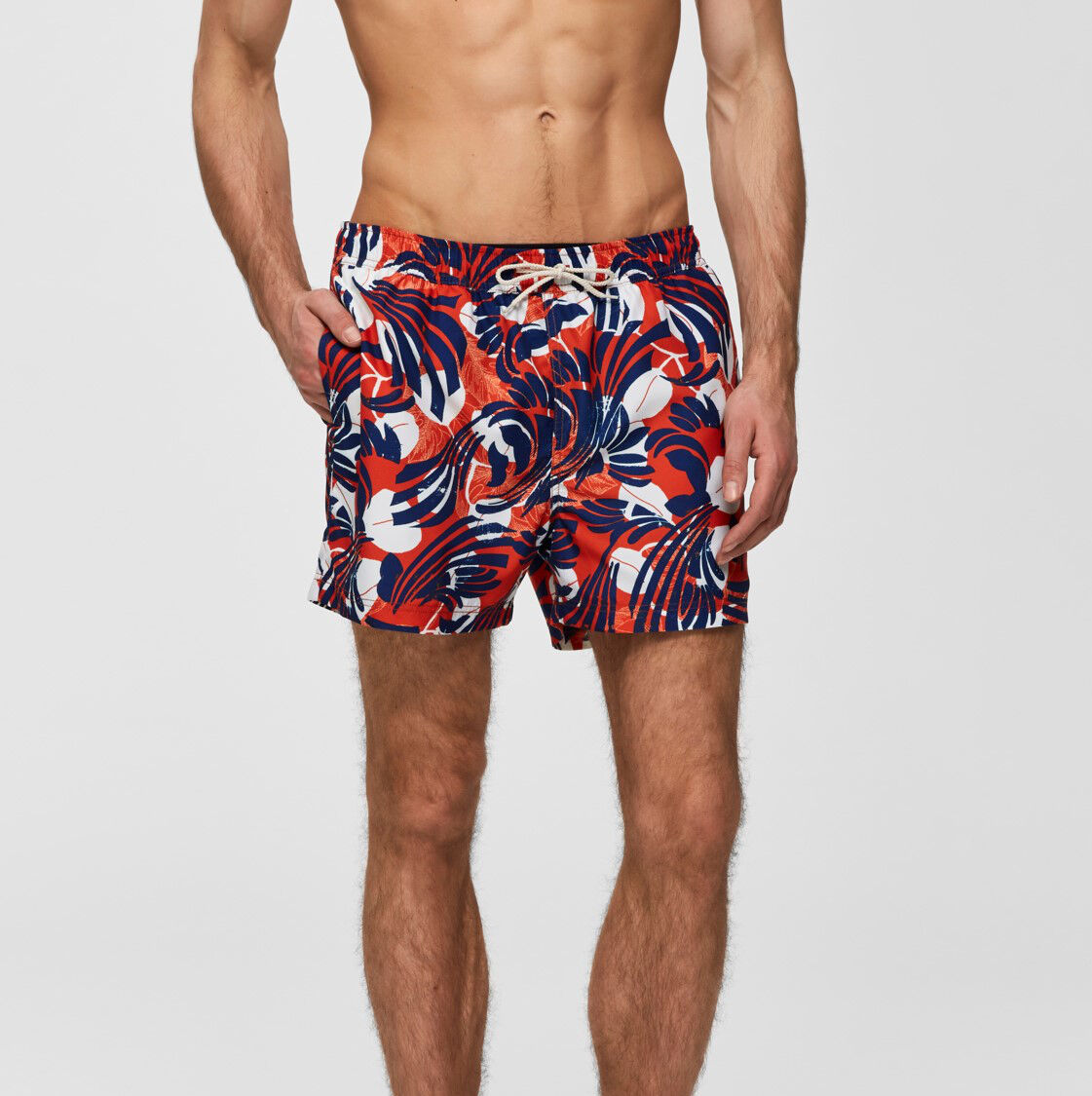 SELECTED HOMME Červené šortkové plavky Classic Aop Swimshorts – M