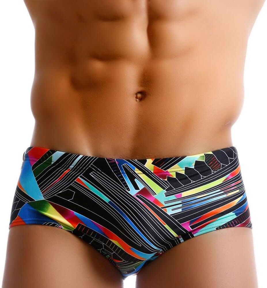 UXH Fashion Men's Swim Brief Fashion Print Bikini Shorts with Removeable Pad Swimwear