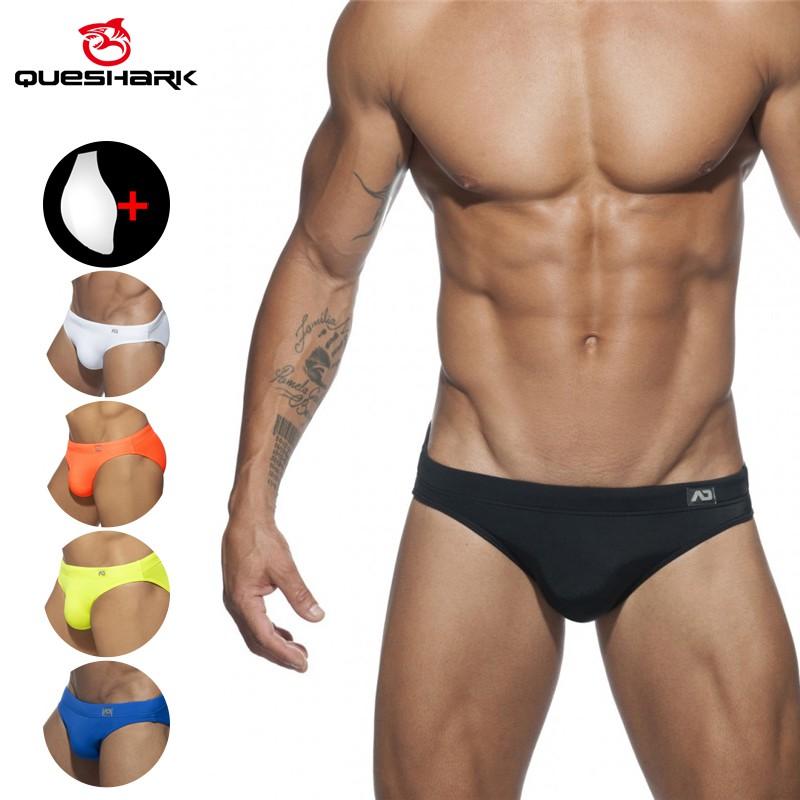 Queshark 7 Colors New Men's Briefs Swimming Trunks Drawstring Beachwear Underwear Surf Boardshorts Bulge Pouch Shorts Bathing Men Swimwear