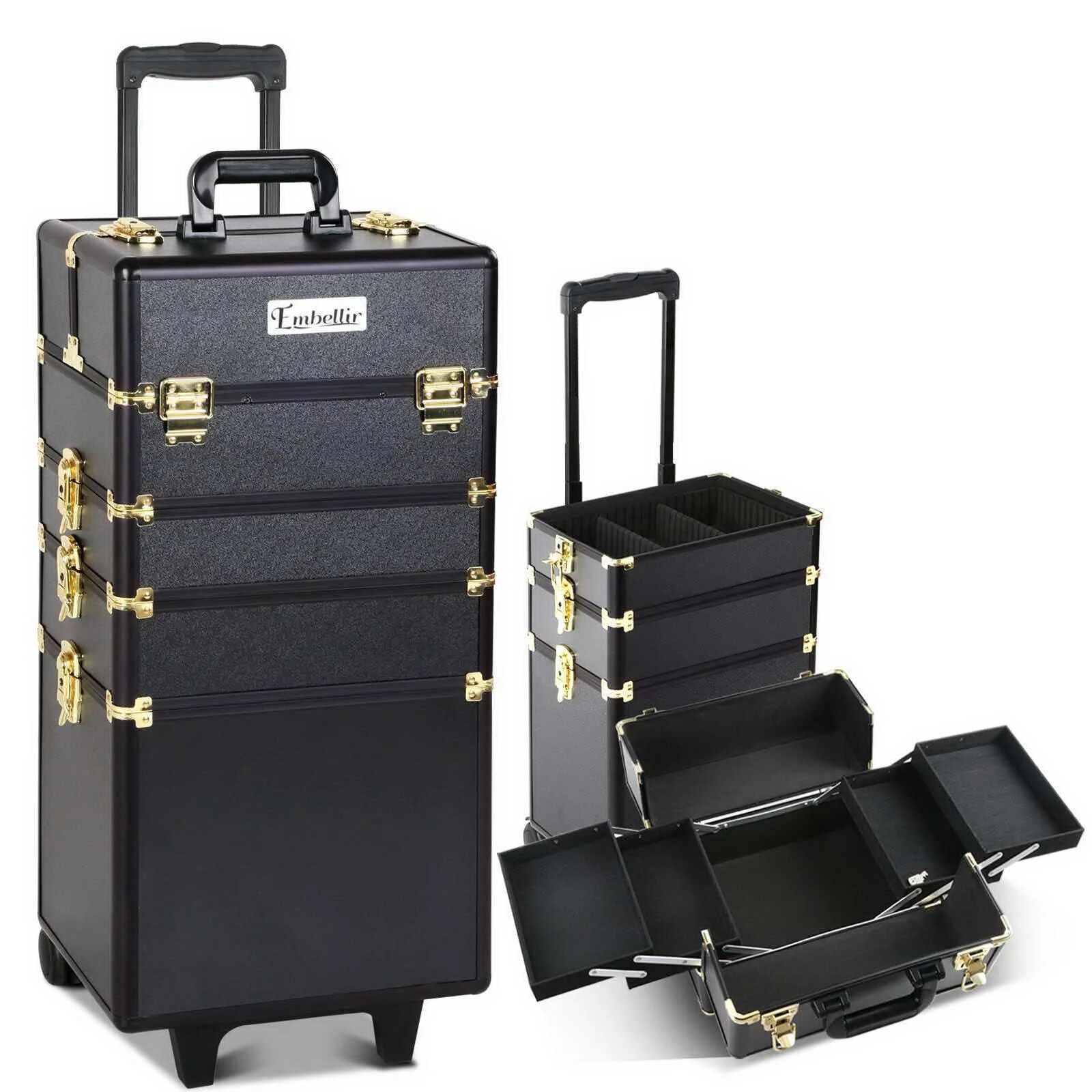 Embellir 7 in 1 Make Up Cosmetic Beauty Case - Black & Gold