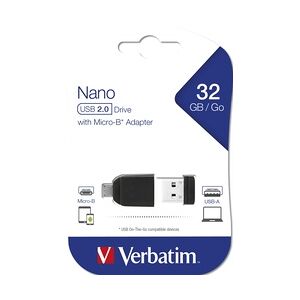 Verbatim Nano USB 2.0 Stick OTG 32 GB inkl. Micro USB Adapter