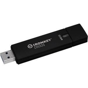 Kingston IronKey D500S Hardwareverschlüsselter USB-Stick 64GB FIPS 140-3 Lvl 3 (ausstehend) AES-256 IKD500S/64GB, Schwarz