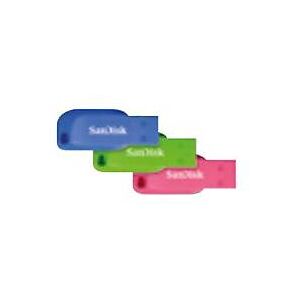 SanDisk Cruzer Blade - USB-Flash-Laufwerk - 16 GB - USB 2.0 - Blau, grün, pink (Packung mit 3)