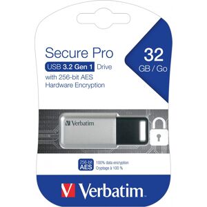 Verbatim USB 3.0 Stick 32GB, Secure Pro, Silber (R) 100MB/s, (W) 35MB/s, AES 256-Bit, Retail-Blister