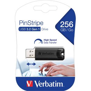 Verbatim USB 3.2 Stick 256GB, PinStripe, schwarz Typ-A, (R) 30MB/s, (W) 10MB/s, Retail-Blister
