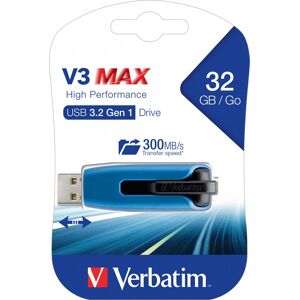 Verbatim USB 3.2 Stick 32GB, V3 MAX, blau-schwarz Typ-A, (R) 300MB/s, (W) 70MB/s, Retail-Blister