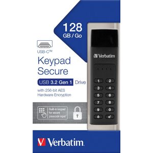 Verbatim USB 3.2 Stick 128GB, Secure, Keypad, AES-256-Bit Typ-C, (R) 160MB/s, (W) 150MB/s, Retail