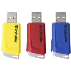 Verbatim USB 3.2 Stick 16GB, Store'n'Click, rot-blau-gelb Typ-A, (R) 80MB/s, (W) 25MB/s, Retail-Blister (3-Pack)