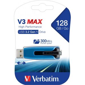 Verbatim USB 3.2 Stick 128GB, V3 MAX, blau-schwarz Typ-A, (R) 300MB/s, (W) 70MB/s, Retail-Blister