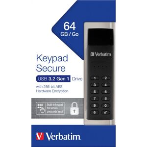 Verbatim USB 3.2 Stick 64GB, Secure, Keypad, AES-256-Bit Typ-A, (R) 160MB/s, (W) 140MB/s, Retail