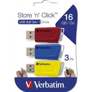 Verbatim Store 'N' Click 16gb Usb, Rød/blå/gul