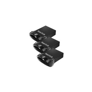 SanDisk Ultra Fit - USB flashdrive - 32 GB - USB 3.1 - sort (pakke med 3)