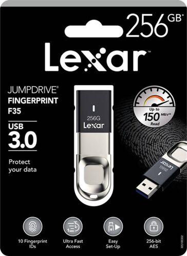 Lexar Pen USB LEXAR JumpDrive Fingerprint F35 (Desbloqueo de huellas dactilares - 256 GB - 300 MB/s)