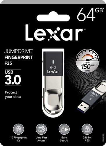 Lexar Pen USB LEXAR JumpDrive Fingerprint F35 (Desbloqueo de huellas dactilares - 64 GB - 150 MB/s)