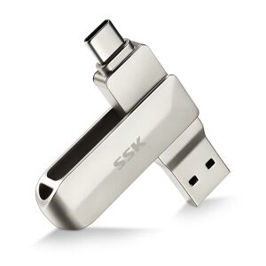 Clé USB 3.0 Type-C SSK 2 EN 1 en alliage de zinc pivotante à 360°, capacité de 32G 64G 128G 256G, clé USB portable pour