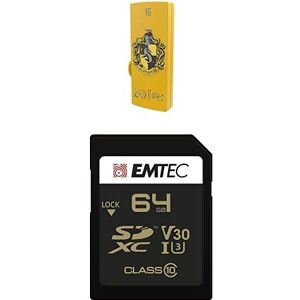 Emtec Pack Support de Stockage Rapide et Performant : Clé USB 2.0 Série Licence Harry Potter Hufflepuff 16 Go + Carte MicroSD Gamme Speedin Classe 10-64 GB - Publicité