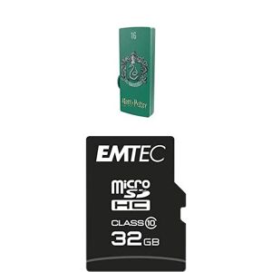 Emtec Pack Support de Stockage Rapide et Performant : Clé USB 2.0 Série Licence Harry Potter Slytherin 16 Go + Carte MicroSD Collection Classic Classe 10-32 GB - Publicité