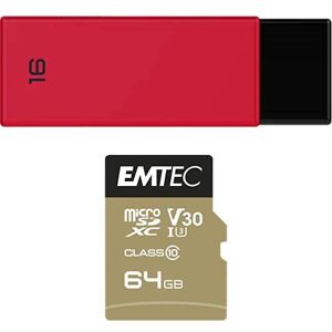 Emtec Pack Support de Stockage Rapide et Performant : Clé USB 2.0 Séries Runners 16 Go + Carte MicroSD Gamme Speedin 64 GB - Publicité