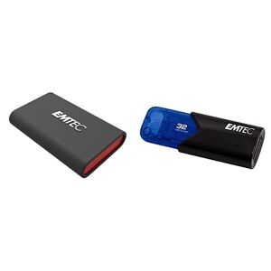 Emtec Pack Mobilité  : Disque SSD Externe X210 256 GO + clés USB Click Easy Clé USB 3.0 (3.2) Click Easy B110 32GB Bleue - Publicité
