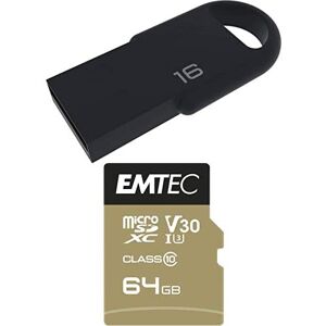 Emtec Pack Support de Stockage Rapide et Performant : Mini Clé USB 2.0 Séries Runners 16 Go + Carte MicroSD Gamme Speedin 64 GB - Publicité