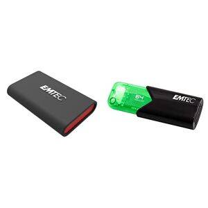 Emtec Pack Mobilité  : Disque SSD Externe X210 + clés USB Click Easy Clé USB 3.0 (3.2) Click Easy B110 64GB Verte - Publicité