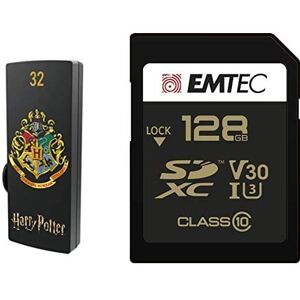 Emtec Pack Support de Stockage Rapide et Performant : Clé USB 2.0 Série Licence Harry Potter Hogwarts 32 Go + Carte SD Gamme Speedin Classe 10-128Gb - Publicité