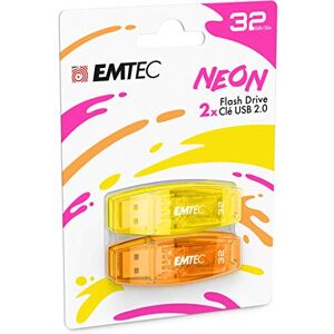 Emtec Clé USB 2.0 C410 , Mémoire Flash Drive De 32 Go, Lecture 5Mb/S, Écriture 15Mb/S, Compatible USB 2.0, USB 3.0, Transparentes Néon Fluo Avec Capuchon , Pack De 2 - Publicité