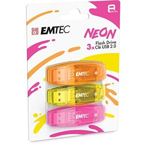 Emtec Clé USB 2.0 C410 , Mémoire Flash Drive De 8 Go, Lecture 5Mb/S, Écriture 15Mb/S , Compatible USB 2.0, USB 3.0, Transparentes Néon Fluo Avec Capuchon , Pack De 3 - Publicité