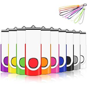 EASTBULL Cle USB 1 Go,  Clé USB 2.0 Flash Drive Clef USB Pivotant Stockage Disque Mémoire Stick Pendrive avec 10 Cordes (10 Couleurs 1GB*10PCS) - Publicité