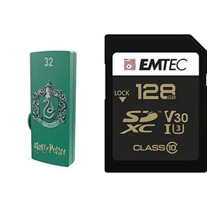 Emtec Pack Support de Stockage Rapide et Performant : Clé USB 2.0 Série Licence Harry Potter Slytherin 32 Go + Carte SD Gamme Speedin Classe 10-128Gb - Publicité