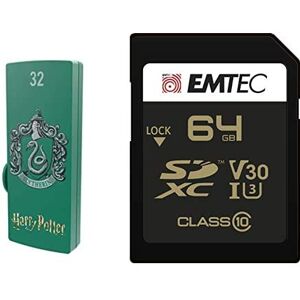 Emtec Pack Support de Stockage Rapide et Performant : Carte SD Clé USB 2.0 Série Licence Harry Potter Slytherin 32 Go + Gamme Speedin Classe 10-64 GB - Publicité