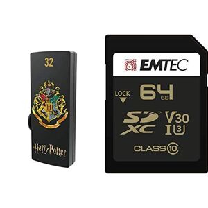 Emtec Pack Support de Stockage Rapide et Performant : Clé USB 2.0 Série Licence Harry Potter Hogwarts 32 Go + Carte SD Gamme Speedin Classe 10-64 GB - Publicité
