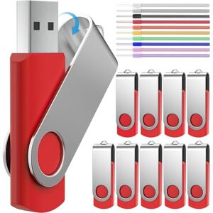 FEBNISCTE 1 Go Cle USB Lot de 10 Disque Flash USB Clef USB 1Go 10 Pièce Rotatif Disque Flash USB Pendrives Rouge Clé USB 2.0 Mémoire Stick avec Cordes by - Publicité