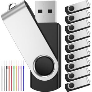 FEBNISCTE 1 Go Cle USB Lot de 10 Clés USB 2.0 Mémoire Stick Pivotante Clé USB 1Go Lecteur Flash USB  Noir Clef USB PenDrive avec Cordes - Publicité