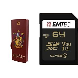 Emtec Pack Support de Stockage Rapide et Performant : Clé USB 2.0 Série Licence Harry Potter Gryffindor 32 Go + Carte SD Gamme Speedin Classe 10-64 GB - Publicité