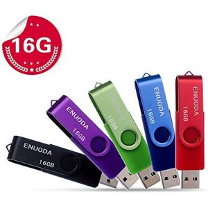 Non communiqué Lot de 5 Clé USB 16 Go ENUODA USB 2.0 Flash Drive Stockage Rotation Disque Mémoire Stick (Couleur Mixte:Rouge Vert Noir Bleu Violet) - Publicité