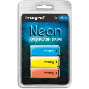 Pack de 3 clés USB Integral 2.0 16Go Bleue/Jaune/Orange INFD16GBNEONBLYLOR