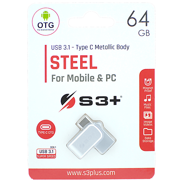 s3+ pen drive  64gb usb-c/usb3 otg steel