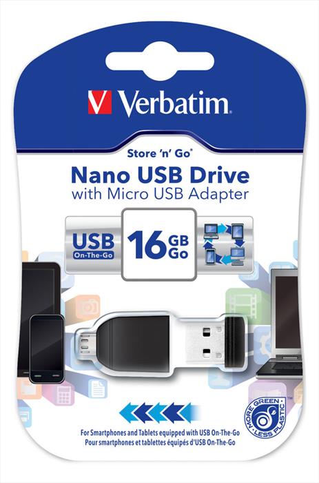 Verbatim Nano Usb Drive Con Adattatore Micro Usb 16gb