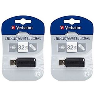 Verbatim 32GB PinStripe USB 2.0 Flash Drive, Black, 49064, Pack of 2