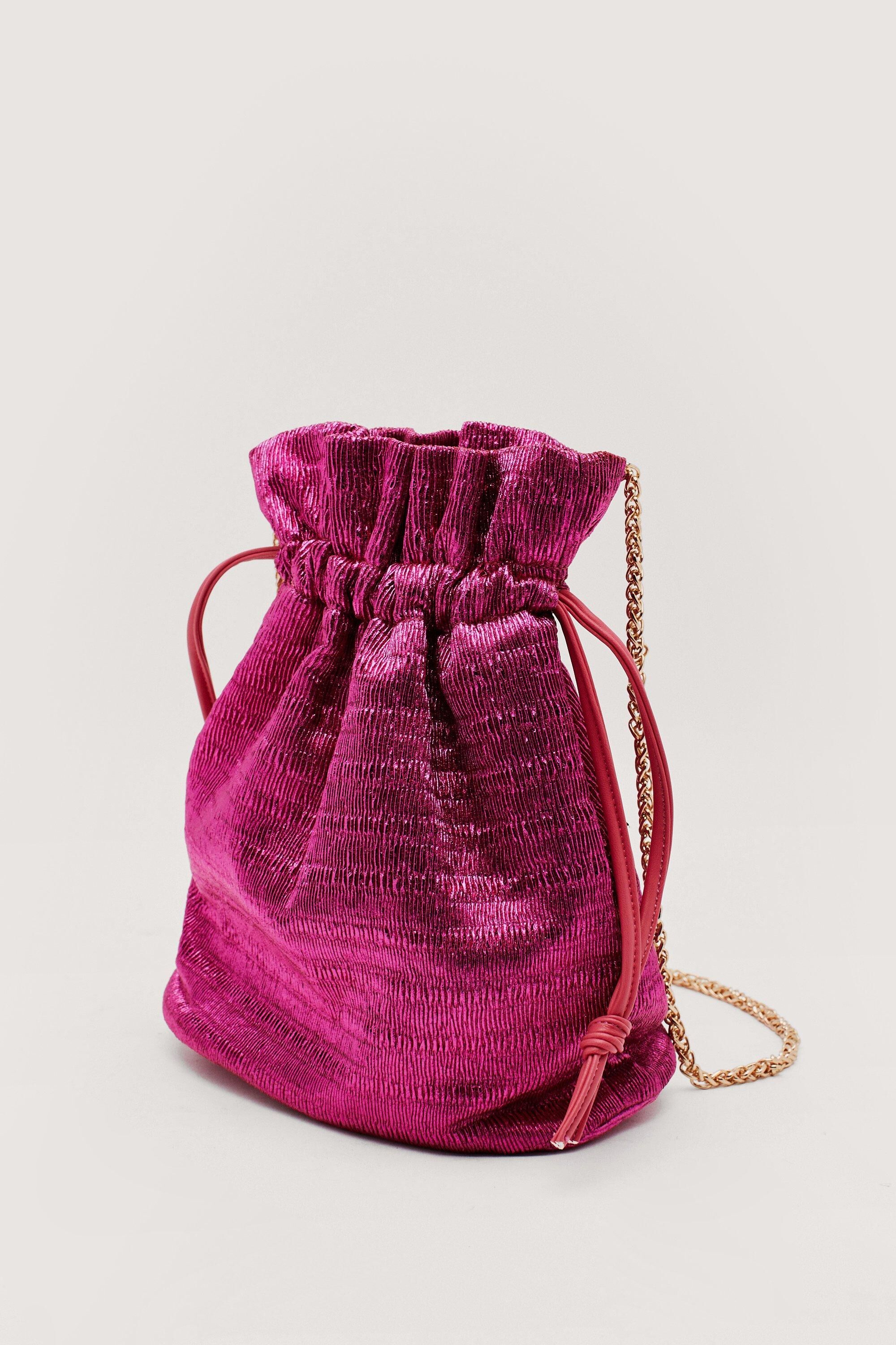 Nasty Gal Womens Metallic Drawstring Curb Chain Pouch Bag - Purple - ONE SIZE, Purple