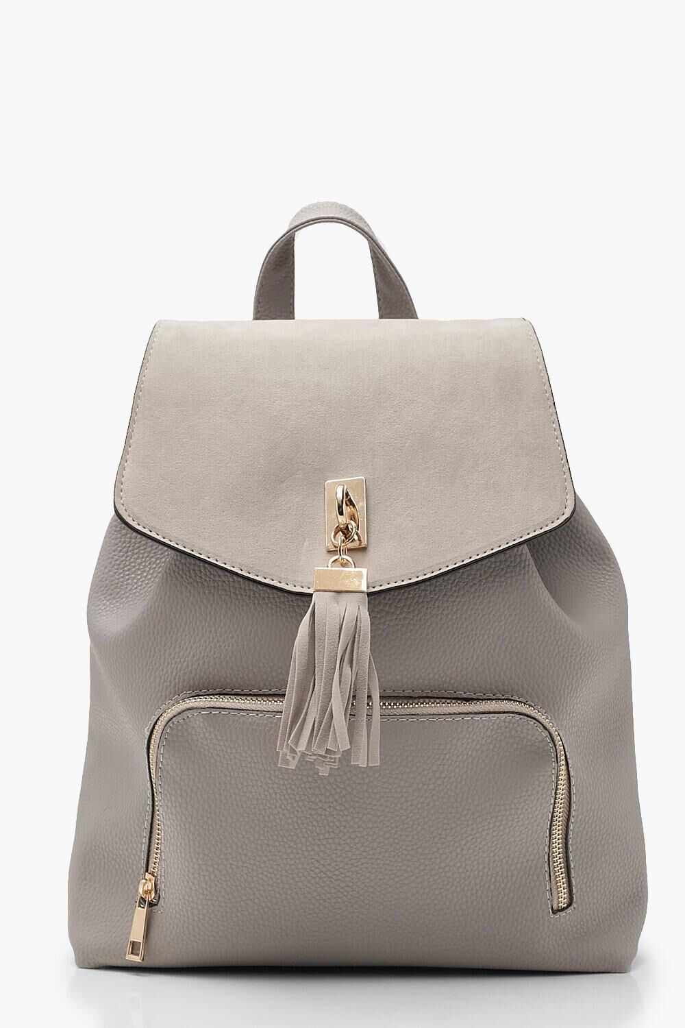 Boohoo Suedette Tassel Trim Backpack- Grey  - Size: ONE SIZE